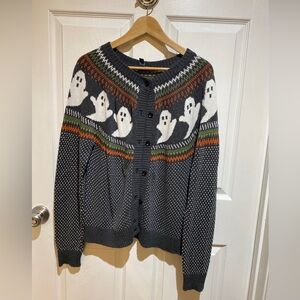 Modcloth Ghost Cardigan You’ve Been Ghosted Sz L Fair Isle Halloween Retro Vtg